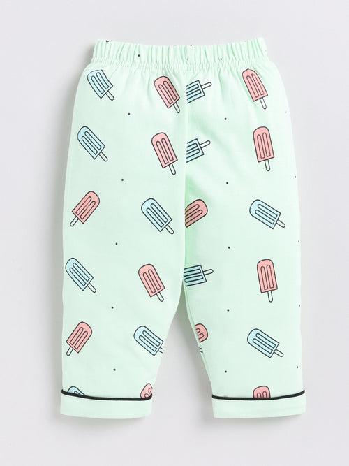 SeaGreen Popsicle Print Half Sleeve Night Suit