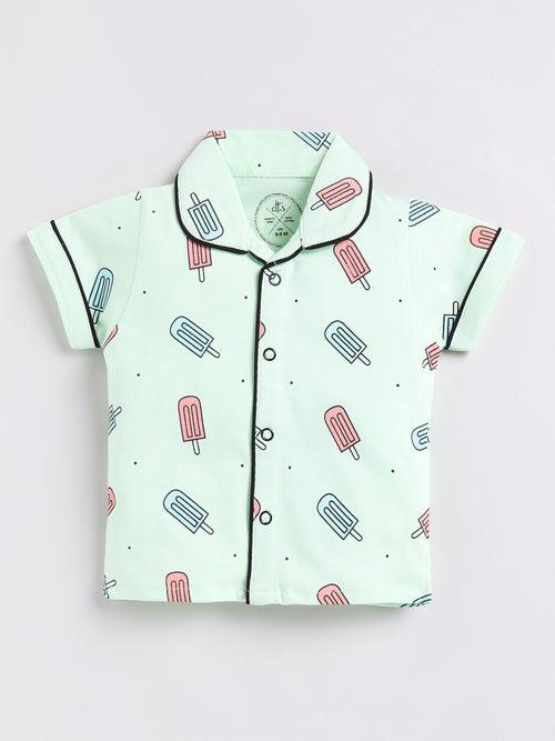 SeaGreen Popsicle Print Half Sleeve Night Suit