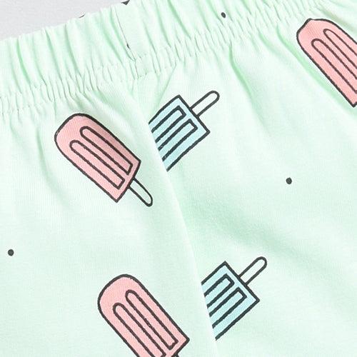 SeaGreen Popsicle Print Half Sleeve Night Suit