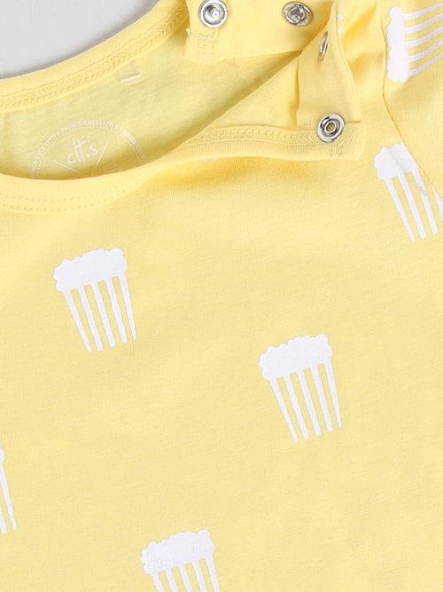 Yellow Popcorn Print Half Sleeve Night Suit