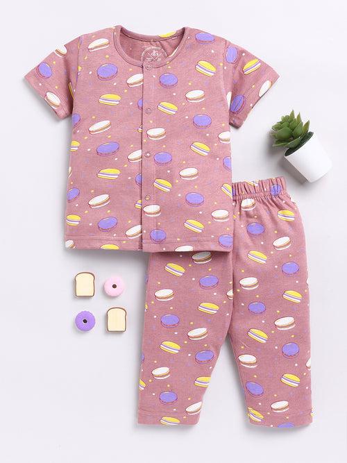 Brown Donut Print Half Sleeve Night Suit