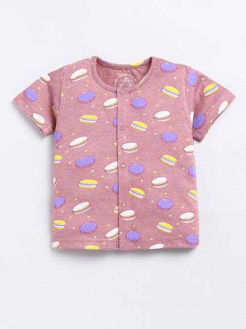 Brown Donut Print Half Sleeve Night Suit