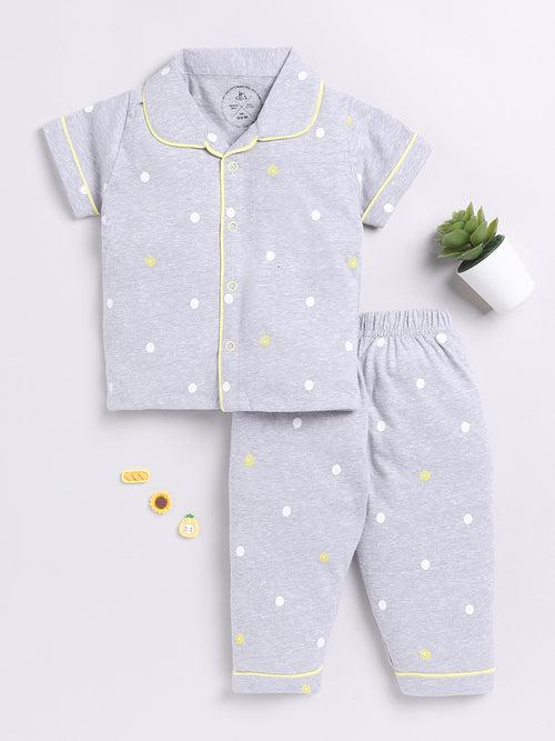 Grey Polka Dots Half Sleeve Night Suit