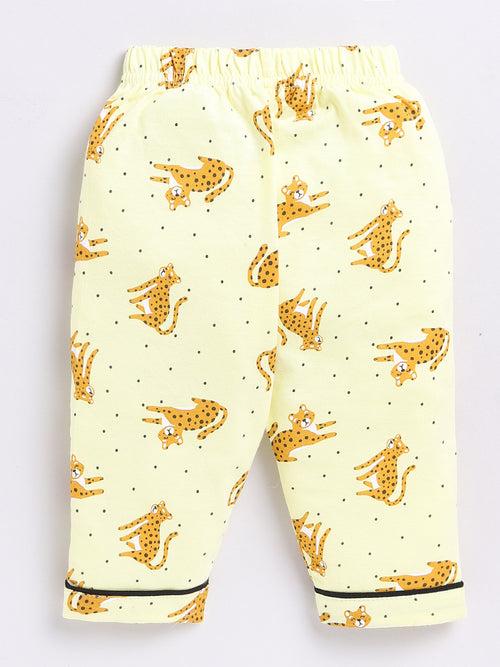 Yellow Cheetah Print Half Sleeve Night Suit