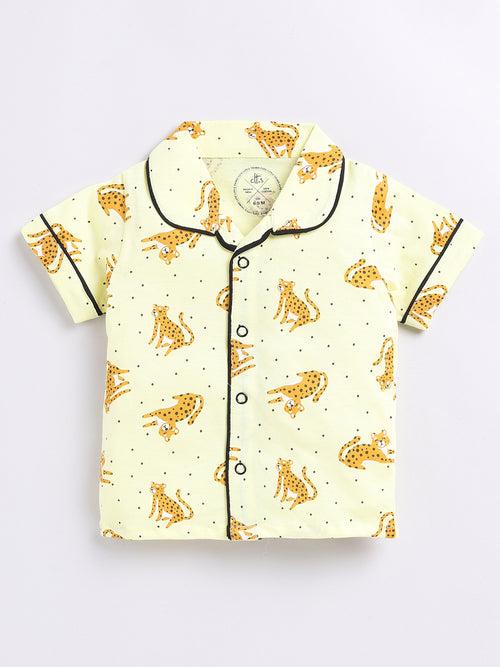 Yellow Cheetah Print Half Sleeve Night Suit