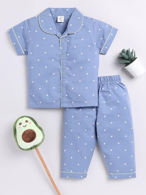 Blue Polka Dots Half Sleeve Night Suit