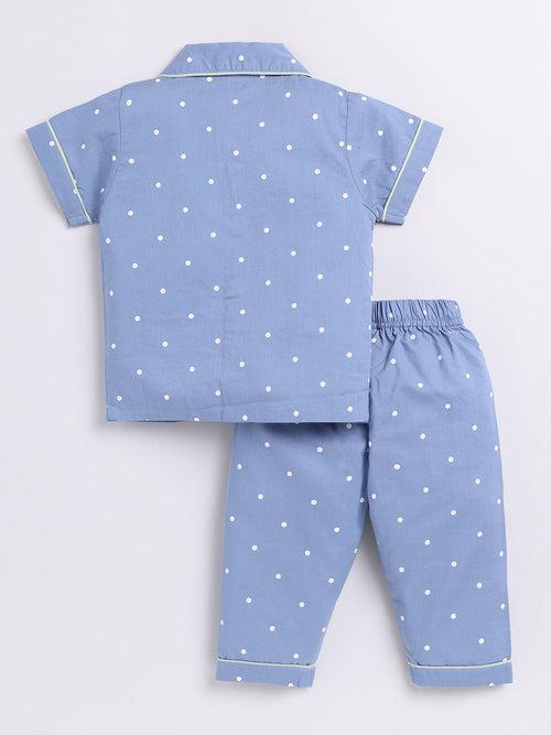 Blue Polka Dots Half Sleeve Night Suit