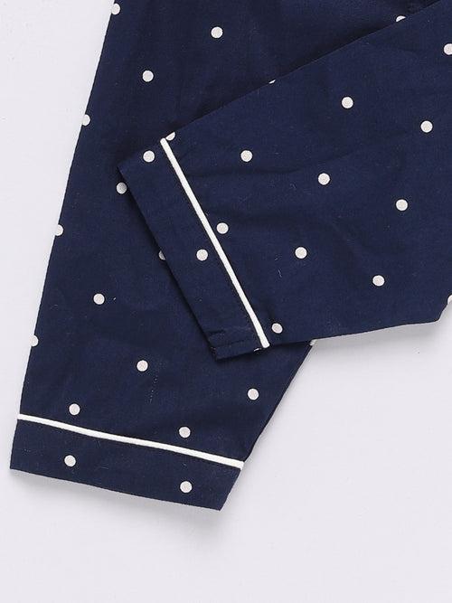 Navy Polka Dots Half Sleeve Night Suit