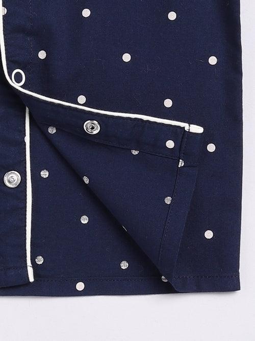 Navy Polka Dots Half Sleeve Night Suit