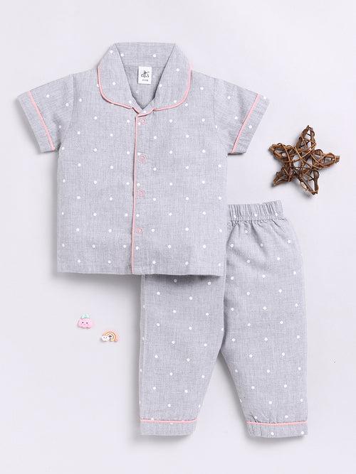 Grey Polka Dots Half Sleeve Night Suit