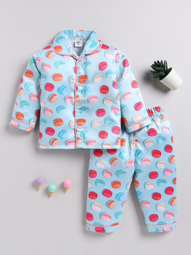 Blue Macaron Full sleeve Night Suit