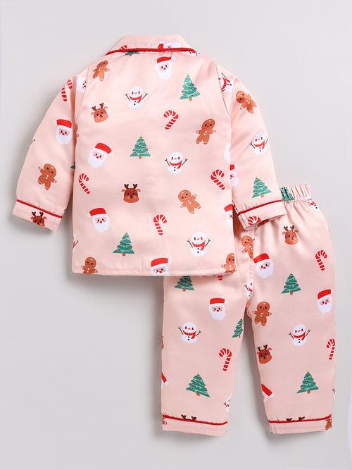 Peach Christmas Full sleeve Night Suit