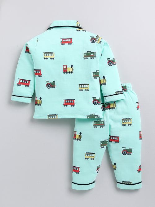 Sea Green Graphic Full Sleeve Night Suit