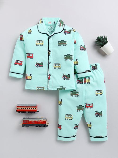 Sea Green Graphic Full Sleeve Night Suit