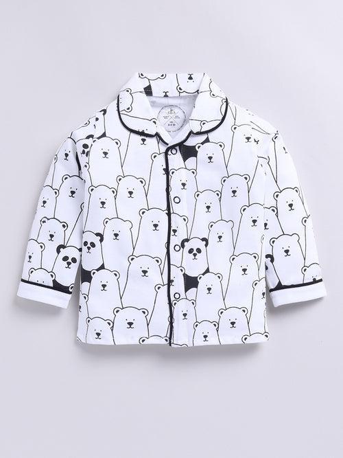 White Panda Print Full Sleeve Night Suit