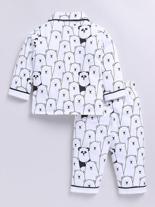 White Panda Print Full Sleeve Night Suit