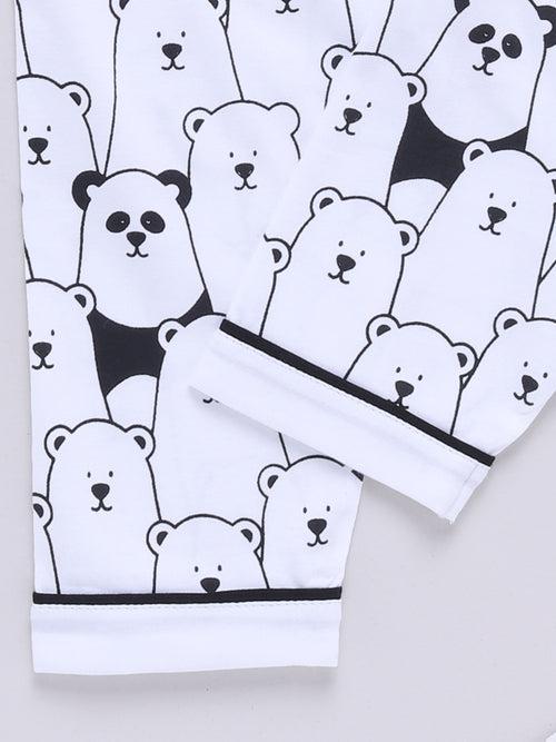 White Panda Print Full Sleeve Night Suit