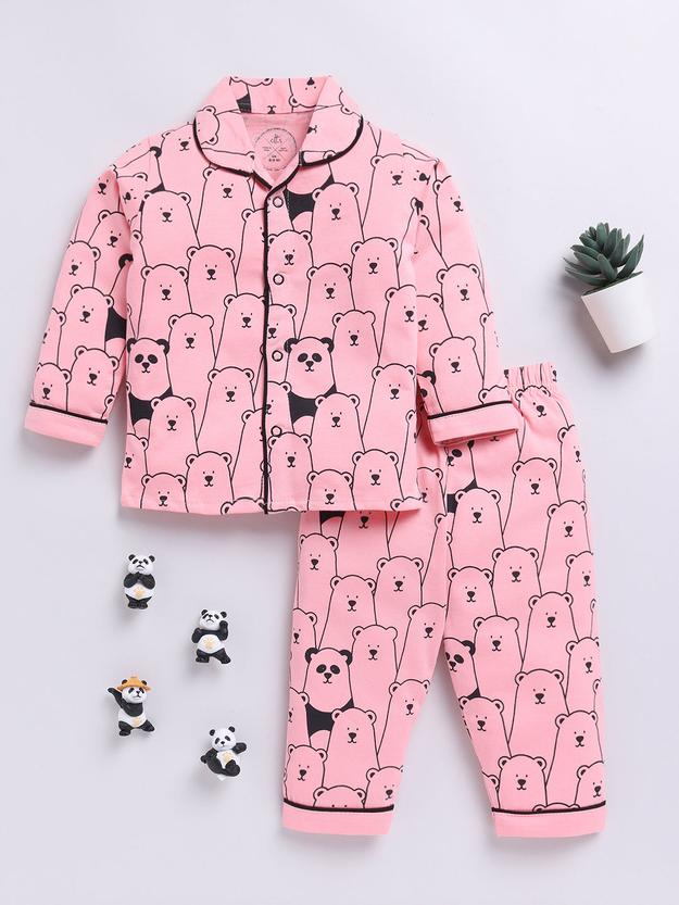 Pink Panda Print Full Sleeve Night Suit