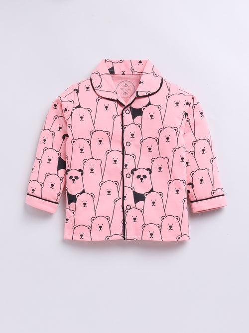 Pink Panda Print Full Sleeve Night Suit