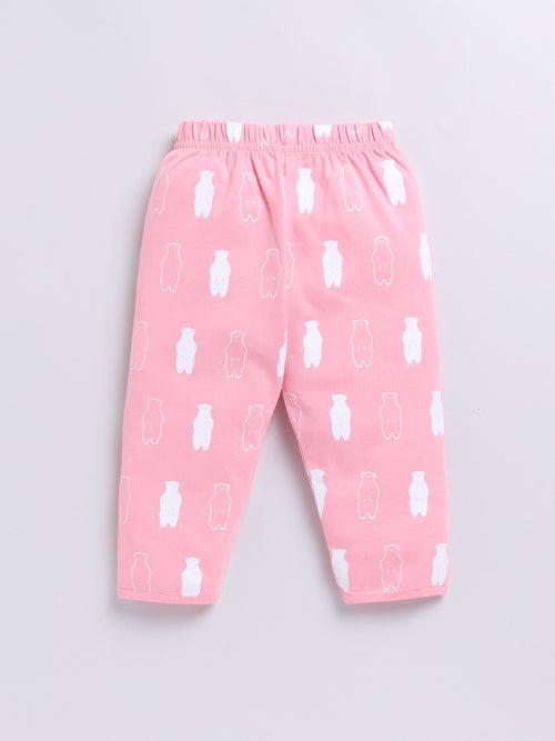 Pink Bear Print Full Sleeve Night Suit