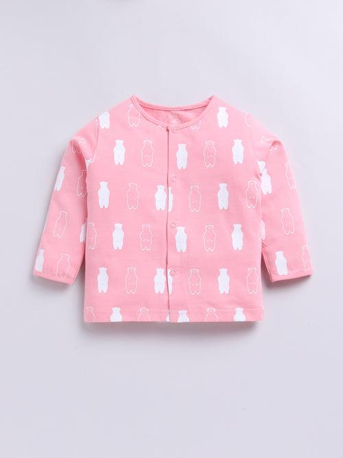 Pink Bear Print Full Sleeve Night Suit