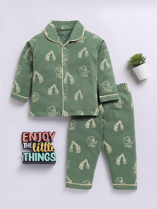 Green Animal Full Sleeve Night Suit