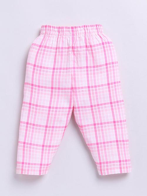 Pink Checked Full Sleeve Night Suit