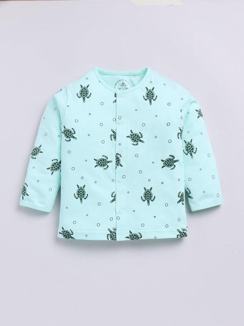 Sea Green Turtle Print Full Sleeve Night Suit