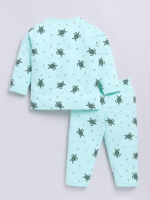 Sea Green Turtle Print Full Sleeve Night Suit