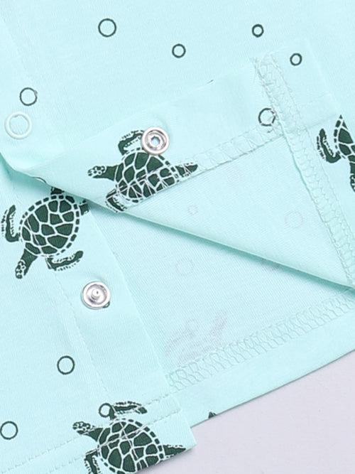 Sea Green Turtle Print Full Sleeve Night Suit