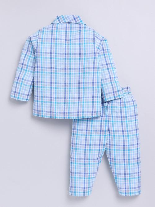 Blue Checked Full Sleeve Night Suit