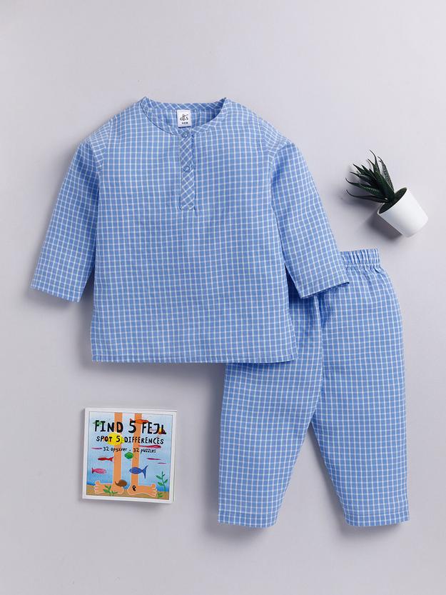 Blue Checked Kurta Pyjama