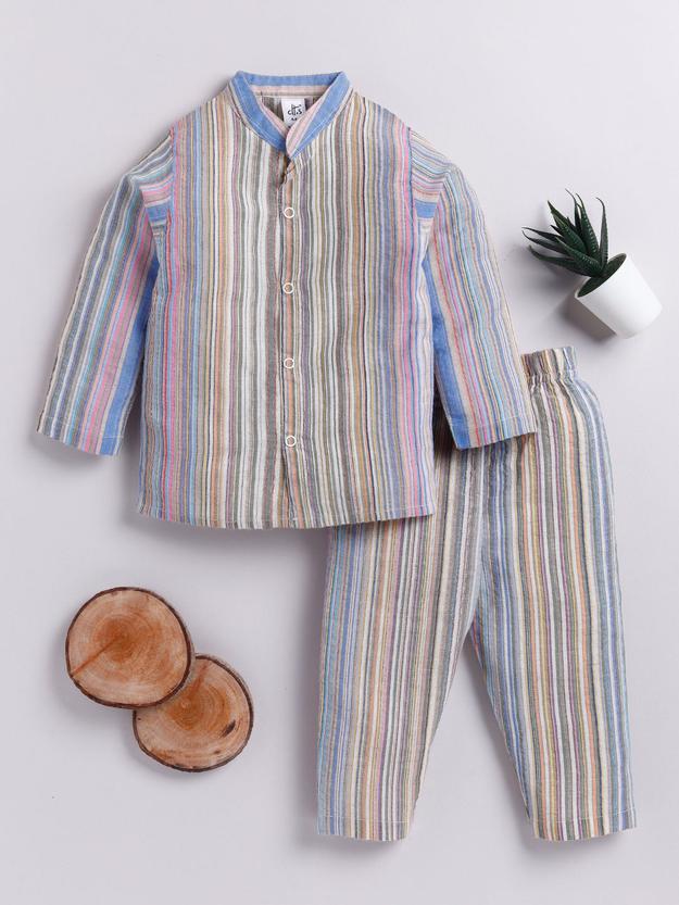 Multi Striped Full Sleeve Night Suit