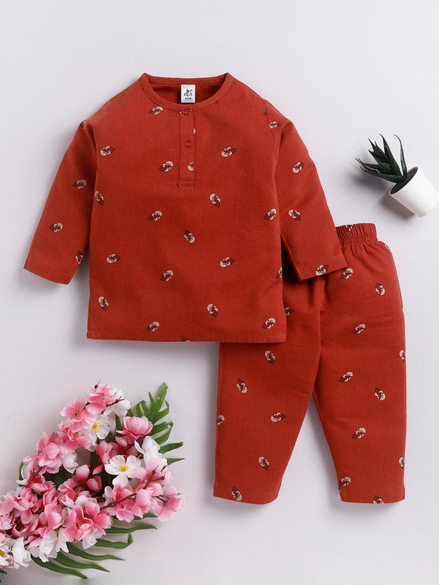 Rust Floral Kurta Pyjama