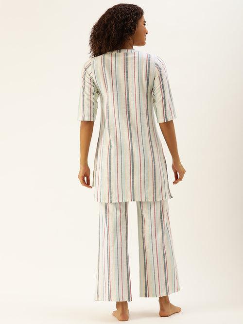 Striped White Kurta & Palazzo