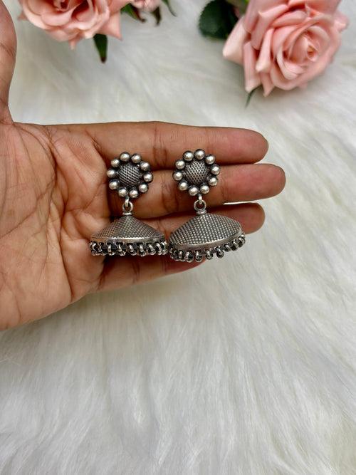 JHELUM. Stunning unique jhumkas in silver.