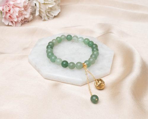 Green Aventurine With Golden Hanging Charm Lumba