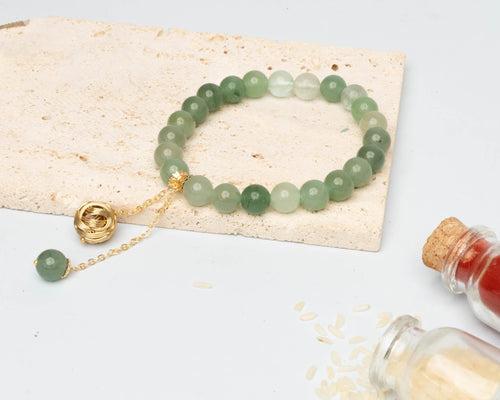 Green Aventurine With Golden Hanging Charm Lumba