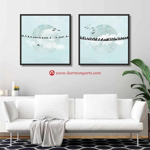 Birds on a Line Wall Set 61 | Painting for Living room and Bedroom