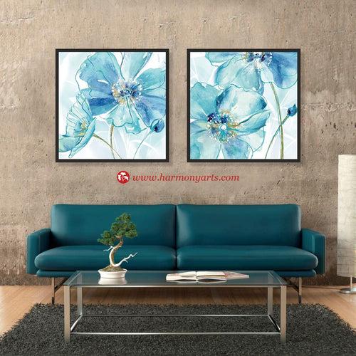 Blue Spring Poppy Wall Set 69 | Painting for Living room and Bedroom