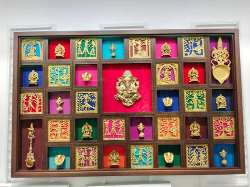 Pure Brass Ganesha with Bastar Idol framed beautifully by 35 small frames.