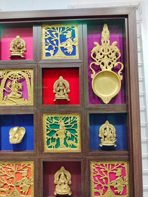 Pure Brass Ganesha with Bastar Idol framed beautifully by 35 small frames.