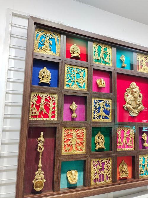 Pure Brass Ganesha with Bastar Idol framed beautifully by 35 small frames.