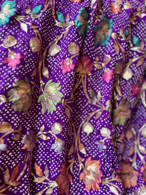 Pure Georgette Dupatta x Minakari x Bandhej x Floral x Purple