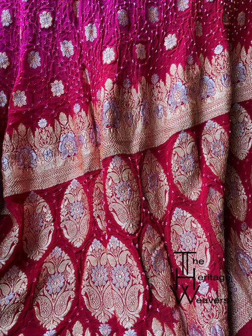 Pure Georgette Dupatta x Bandhej x Silver Gold x Shade of Red and Pink