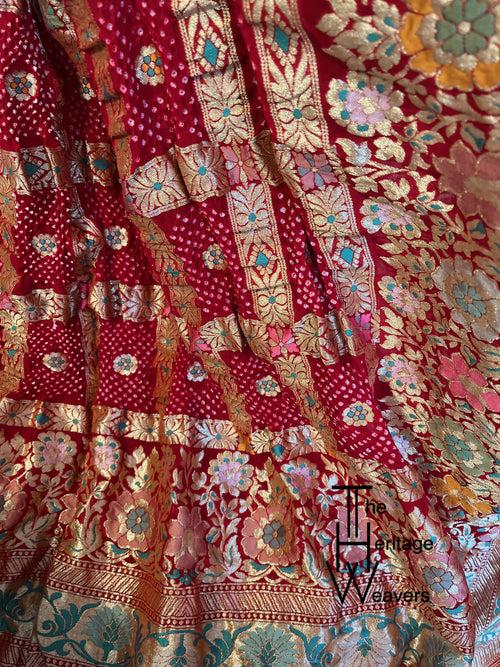 Pure Georgette Dupatta x Gharchola x Paithani Border x Rai Bandhej x Patola x Shade of Red