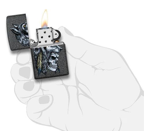 Zippo Wolf Skull Feather Design - 29863