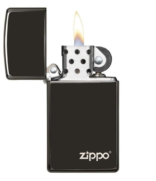 Zippo Slim High Polish Black Zippo Logo - 28123ZL