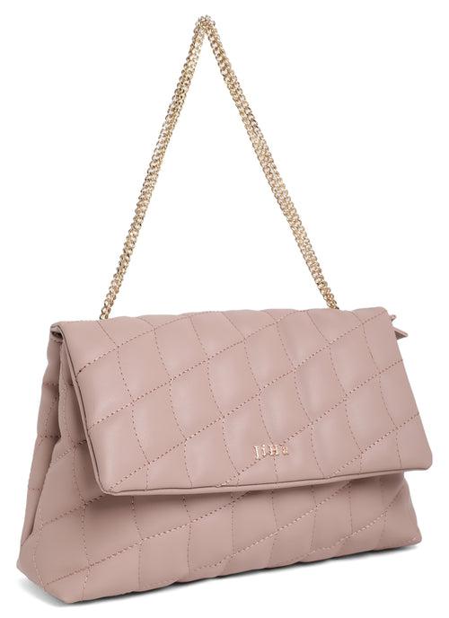 Mauve Pink Quilted Double Chain Shoulder and Sling Bag