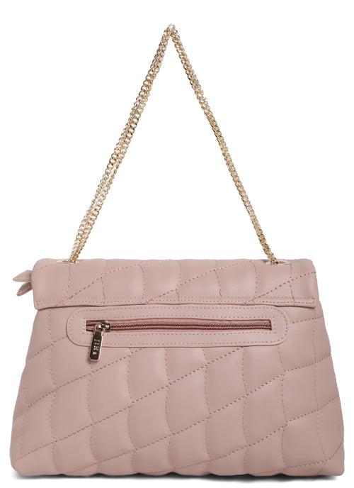 Mauve Pink Quilted Double Chain Shoulder and Sling Bag